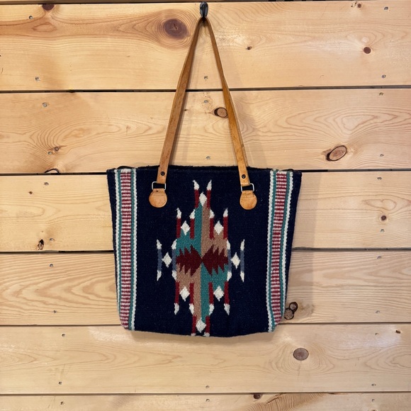 El Paso Saddle Blanket Co Blue Wool Southwestern Tote Bag - Picture 7 of 9